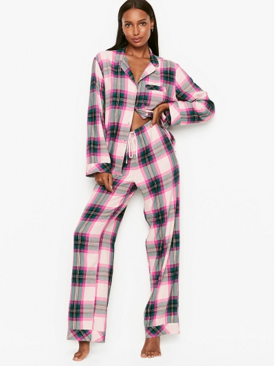 Піжама Victoria's Secret Cotton Printed Flannel Long PJ Set, Біла в клітку