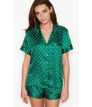 Атласна Піжама Victoria's Secret Satin Short PJ Set, Green Dots