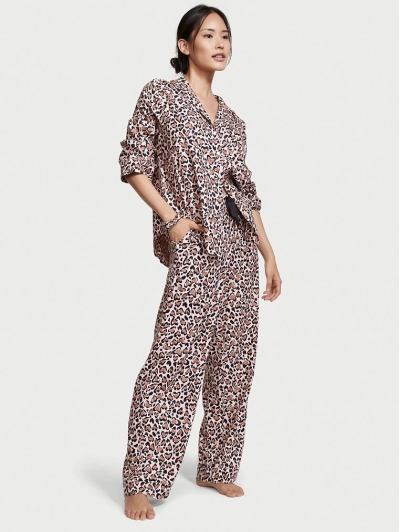 Піжама Victoria's Secret Flannel Long PJ Set, Leopard Print