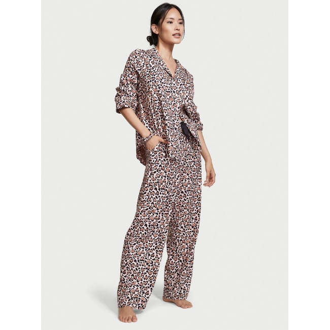 Піжама Victoria's Secret Flannel Long PJ Set, Leopard Print