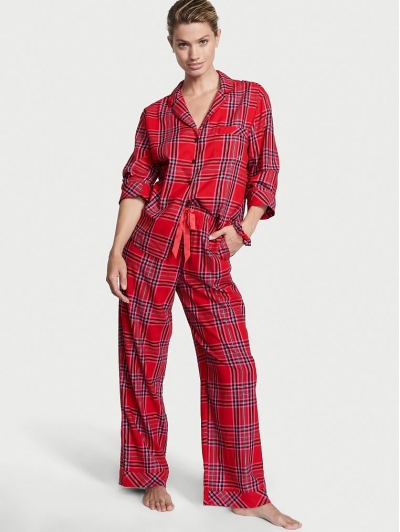 Піжама Victoria's Secret Flannel Long PJ Set, Червона Клітка