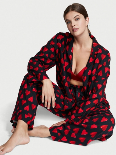 Піжама Victoria's Secret Flannel Long PJ Set, Red Hearts