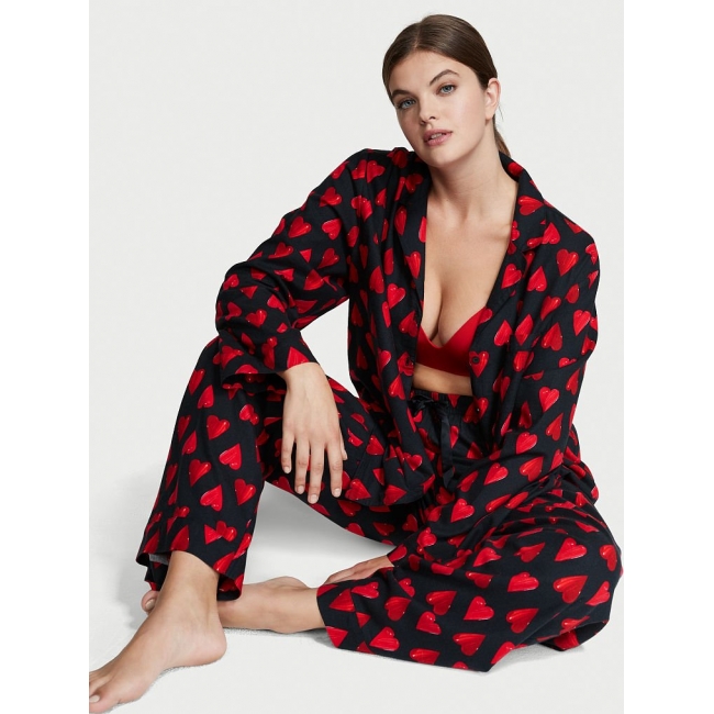 Піжама Victoria's Secret Flannel Long PJ Set, Red Hearts