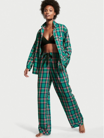 Піжама Victoria's Secret Flannel Long PJ Set, Зелена Клітинка