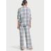 Піжама Victoria's Secret Flannel Long PJ Set, Синя Клітина