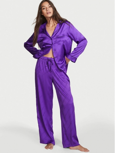 Піжама Сатин Victoria's Secret Long PJ Set, Purple