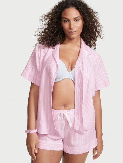 Піжама Victoria's Secret Flannel Short PJ Set, Рожева смужка