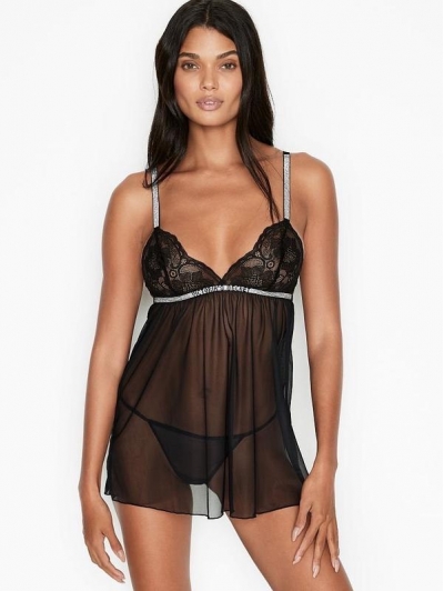 Пеньюар зі Стразами Victoria's Secret Sequin Slip, Black