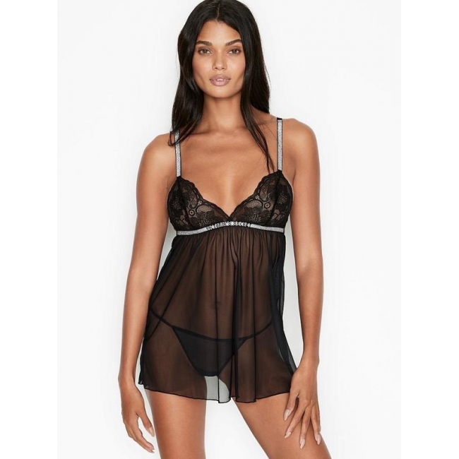 Пеньюар зі Стразами Victoria's Secret Sequin Slip, Black