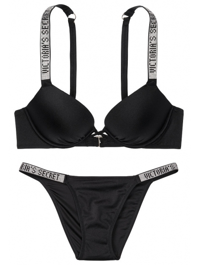 Купальник зі стразами Victoria's Secret Bombshell Add-2-cups чорний з подвійним пушапом