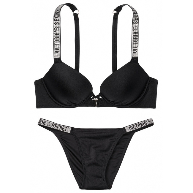 Купальник зі стразами Victoria's Secret Bombshell Add-2-cups чорний з подвійним пушапом