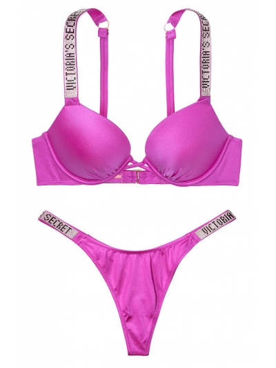 Купальник зі стразами Victoria's Secret Shine Strap Laguna Swim, фуксія