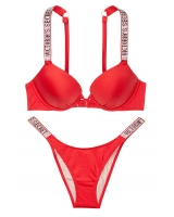 Купальник роздільний із стразами Victoria's Secret Shine Strap Swim червоний з подвійним пушапом