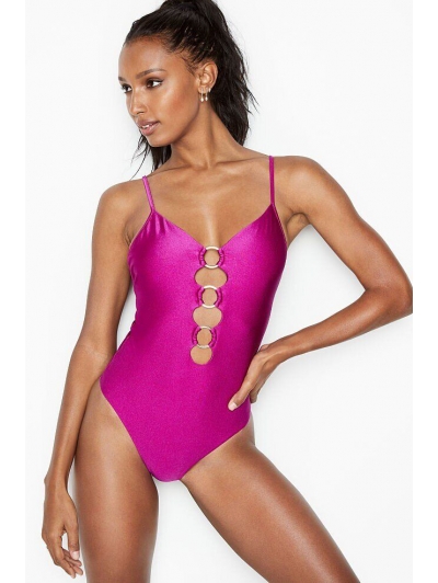 Купальник монокіні Victoria's Secret V-Plunge One-Piece, малиновий