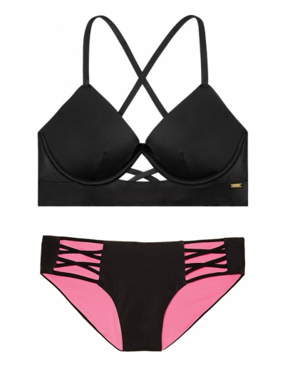 Купальник Victoria's Secret Pink Push-Up Cross-Back Scoop & Bikini у чорному кольорі