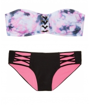 Купальник Victoria's Secret Pink Black Bandeau чорний низ мультиколор верх