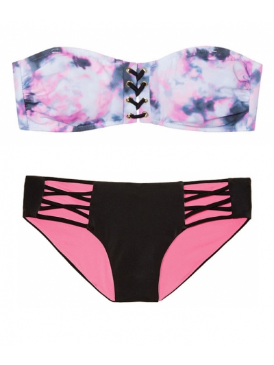 Купальник Victoria's Secret Pink Black Bandeau чорний низ мультиколор верх