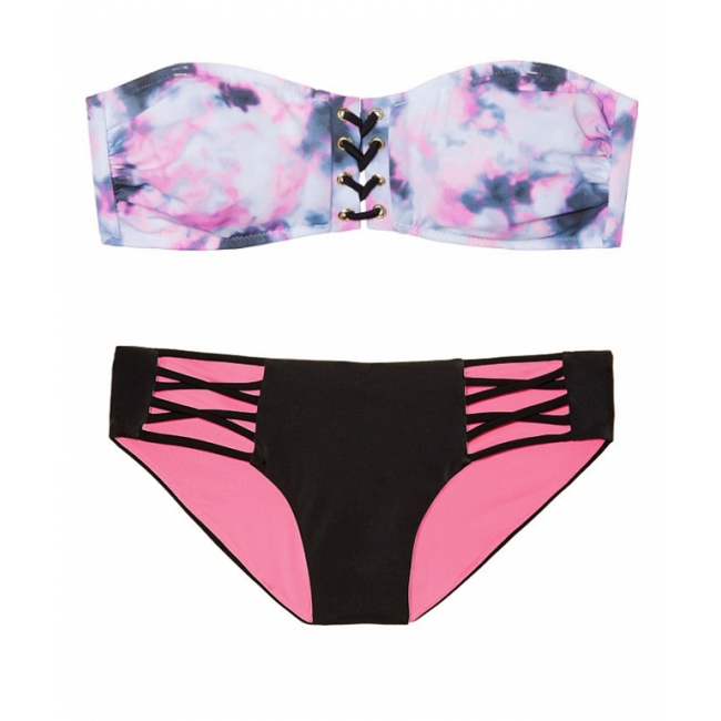 Купальник Victoria's Secret Pink Black Bandeau чорний низ мультиколор верх