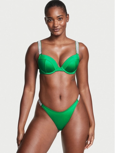 Купальник зі стразами Victoria’s Secret Shine Strap Sexy Push-Up Bikini Swim, зелений одинарний пушап