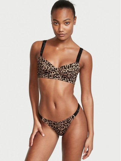 Купальник зі стразами Victoria’s Secret Shine Strap Wicked Top Bikini Swim, леопардовий