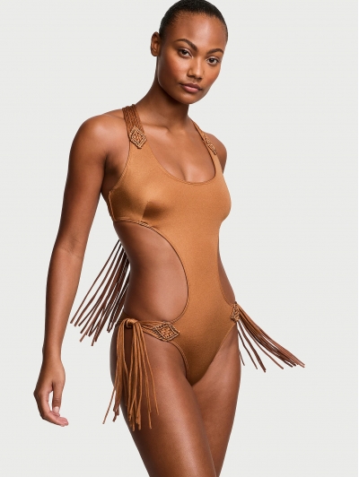Купальник Victoria’s Secret Archives Swim Macrame Fringe Monokini One-Piece Swimsuit, Caramel