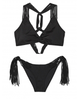 Купальник Victoria’s Secret Archives Macrame Fringe Bralette Top & Cheeky Bottom, Чорний