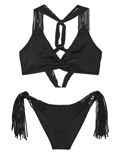 Купальник Victoria’s Secret Archives Macrame Fringe Bralette Top & Cheeky Bottom, Чорний
