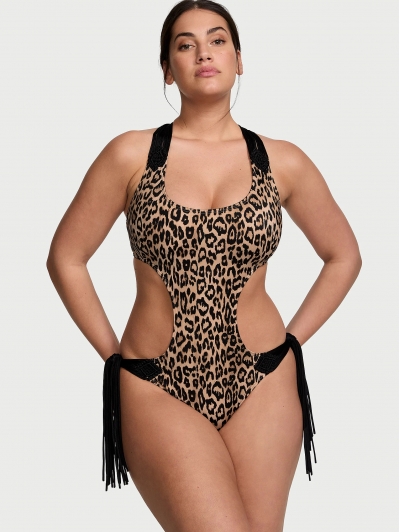 Купальник Victoria’s Secret Archives Swim Macrame Fringe Monokini One-Piece Swimsuit, Леопардовий