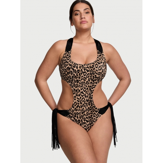 Купальник Victoria’s Secret Archives Swim Macrame Fringe Monokini One-Piece Swimsuit, Леопардовий