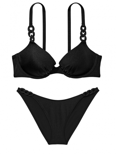 Купальник Victoria’s Secret Chain-Link Icon Push-Up Bikini Top & Cheeky Bikini Bottom, Чорний