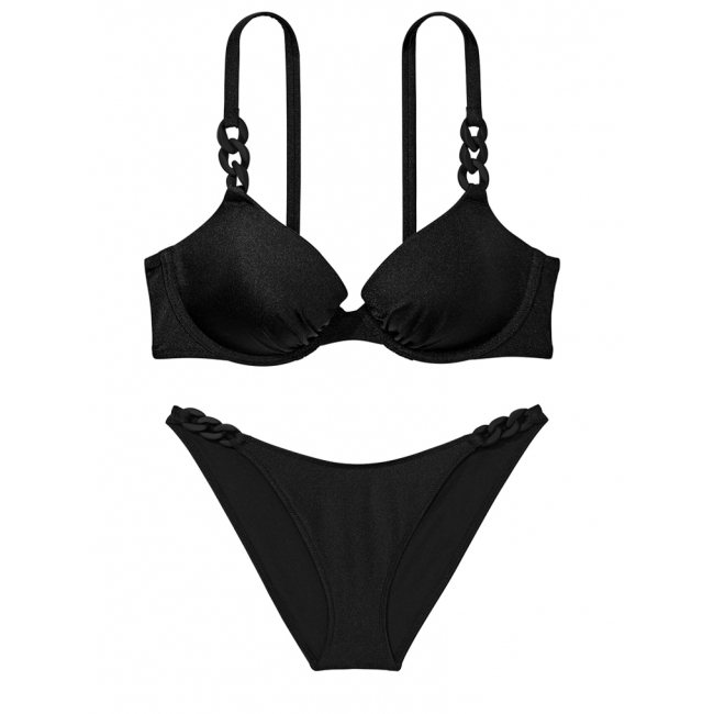 Купальник Victoria’s Secret Chain-Link Icon Push-Up Bikini Top & Cheeky Bikini Bottom, Чорний