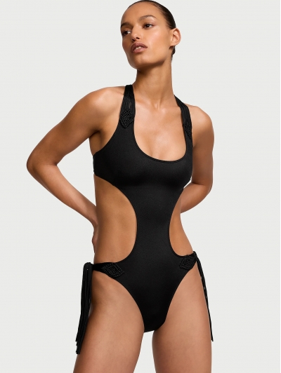 Купальник Victoria’s Secret Archives Swim Macrame Fringe Monokini One-Piece Swimsuit, Чорний