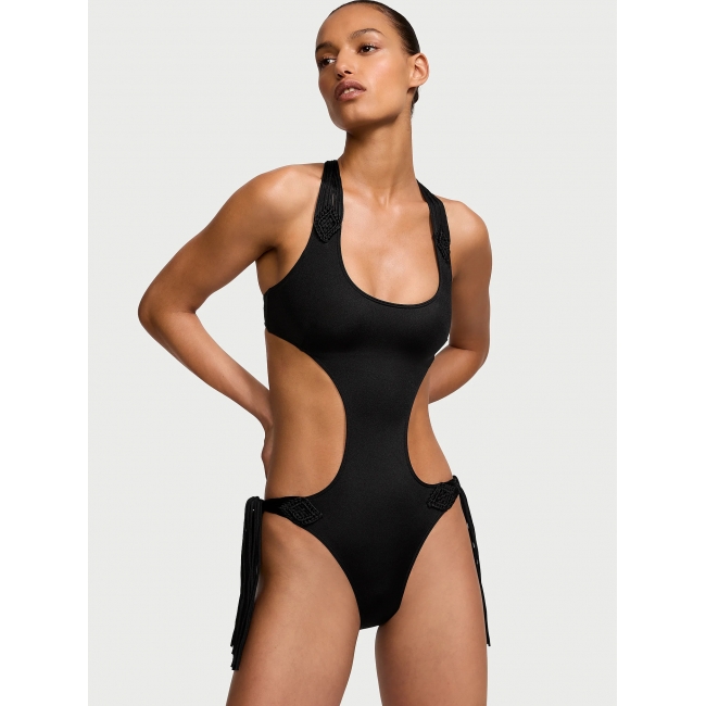 Купальник Victoria’s Secret Archives Swim Macrame Fringe Monokini One-Piece Swimsuit, Чорний