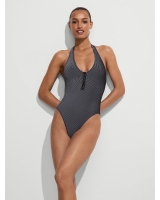 Купальник суцільний Victoria’s Secret Two-Tone Rib Plunge Zip One-Piece Swimsuit, Чорний
