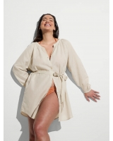 Пляжне Плаття-туніка Victoria’s Secret Beachwear Linen Easy Button-Up Dress, Бежеве
