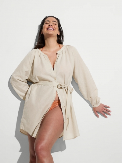 Пляжне Плаття-туніка Victoria’s Secret Beachwear Linen Easy Button-Up Dress, Бежеве