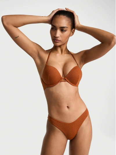 Купальник Victoria’s Secret Bombshell Add-2-Cups Diamanté Push-Up Bikini Top & Diamanté Brazilian Bottom, Коричневий