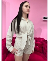 Пляжний костюм Victoria’s Secret Boyfriend Shirt Dress & Cover-Up Shorts, Бежевий