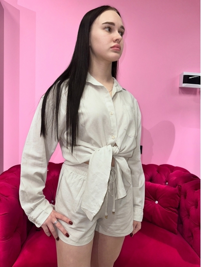 Пляжний костюм Victoria’s Secret Boyfriend Shirt Dress & Cover-Up Shorts, Бежевий