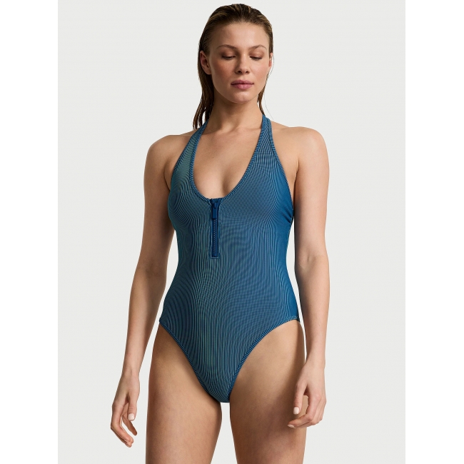 Купальник суцільний Victoria’s Secret Two-Tone Rib Plunge Zip One-Piece Swimsuit, Turq Oasis