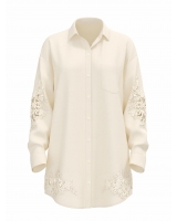 Сорочка Victoria’s Secret Beachwear Linen Lace-Trim Shirt, Молочна
