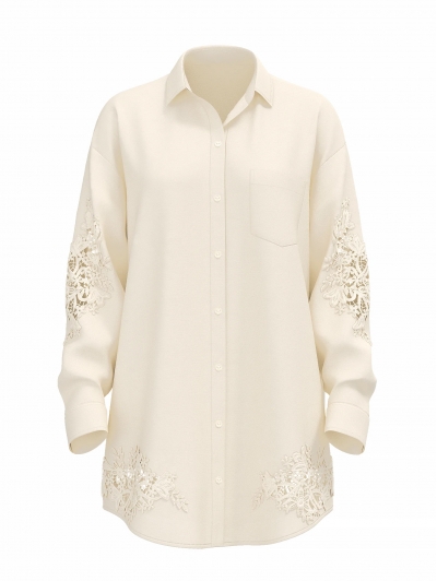 Сорочка Victoria’s Secret Beachwear Linen Lace-Trim Shirt, Молочна