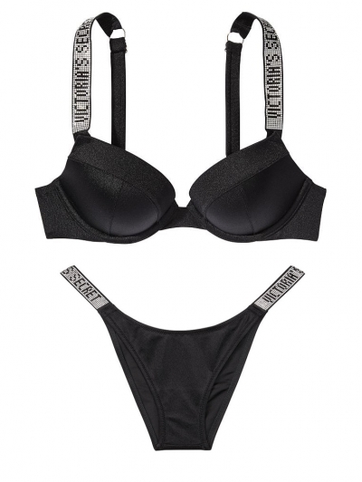 Купальник зі стразами Victoria’s Secret Shine Strap Sexy Push-Up Bikini Swim чорний одинарний пушап