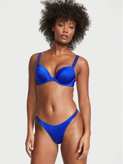 Купальник зі стразами Victoria’s Secret Shine Strap Sexy Push-Up Bikini Swim, синій одинарний пушап