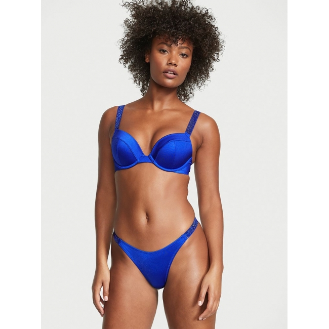 Купальник зі стразами Victoria’s Secret Shine Strap Sexy Push-Up Bikini Swim, синій одинарний пушап