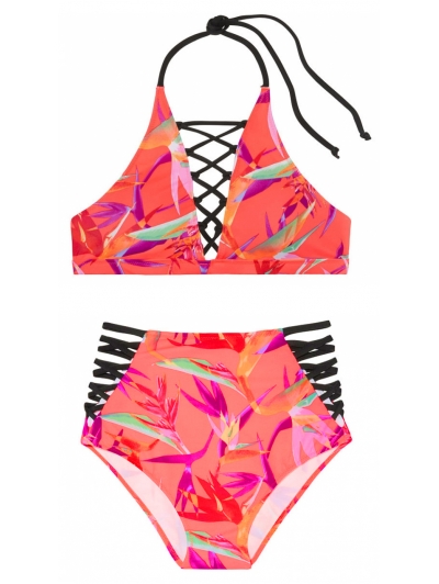 Купальник Victoria's Secret Pink Embroidered Strappy High-Neck & Strappy High-Waist Bikini