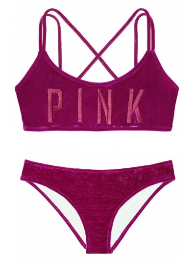 Оксамитовий купальник-топ Victoria's Secret Pink Velvet Scoop & Velvet Bikini
