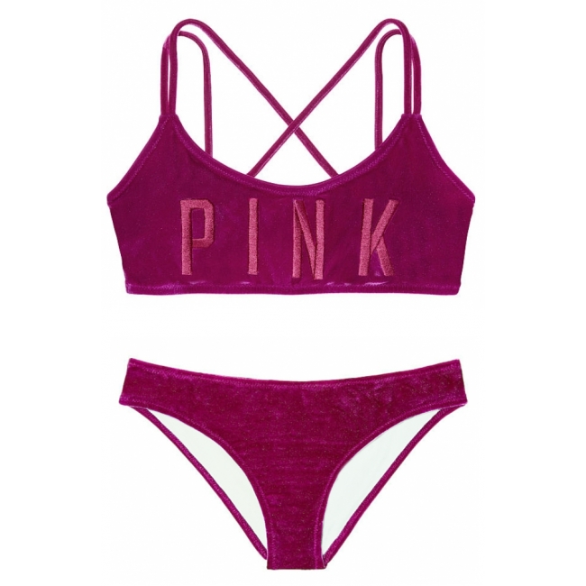 Оксамитовий купальник-топ Victoria's Secret Pink Velvet Scoop & Velvet Bikini