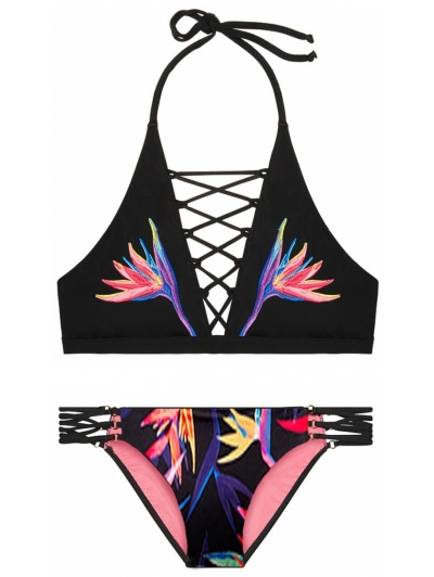 Купальник Victoria's Secret Pink Embroidered Strappy High-Neck & Strappy Bikini