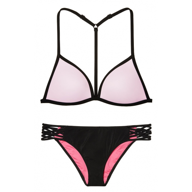 Купальник Victoria's Secret Pink з Push-up небесно-рожевий/чорний